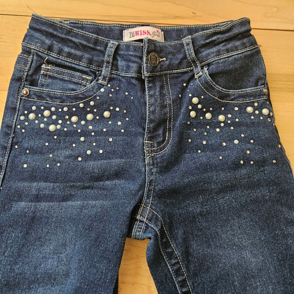Girls 1st Kiss 💋Blue Jeans with Pearl Embellishments - Picture 2 of 8